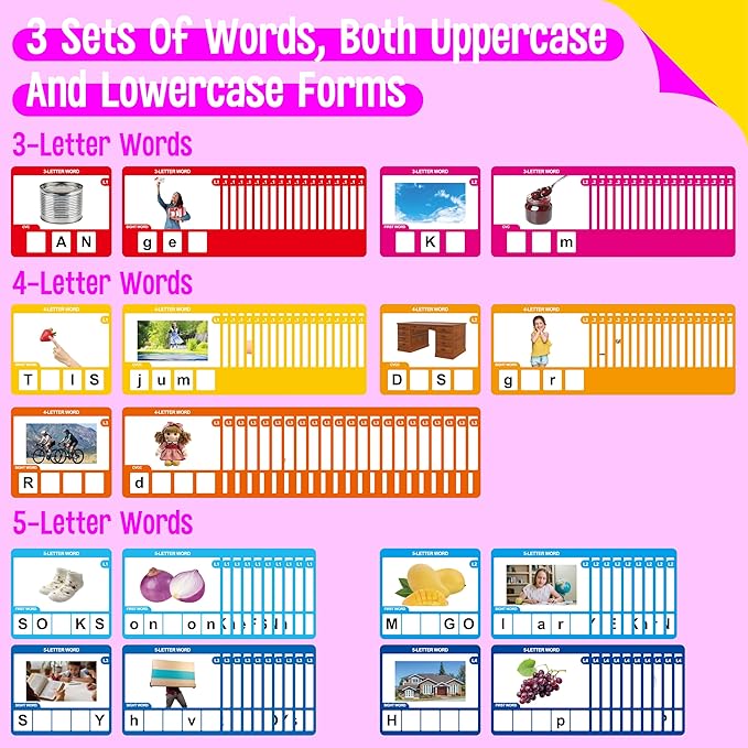 Word Spelling Game, 312 Wooden Letters Tiles & 300 Common Words for - CVC, CVCC, CCVC, Sight Word & First Word Learning, Montessori Early Educational Tool for Kids 4-9, Autistic Toys for Grades 1-3