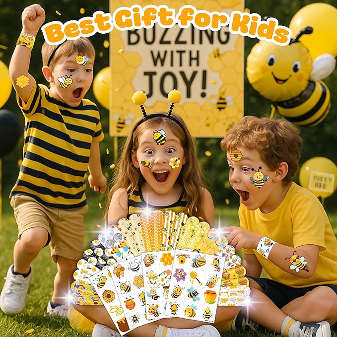 72PCS Bee Party Favors - 48PCS Pre-cut Tattoos & 24PCS Slap Bracelets - Honey Bee Birthday Supplies, Baby Shower Decorations, Classroom Prizes, Gifts for Girls & Kids