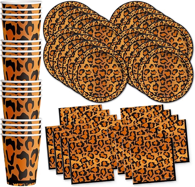 Leopard Print Birthday Party Supplies Set Plates Napkins Cups Tableware Kit for 16