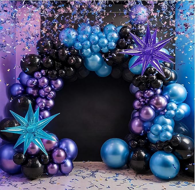 Black Purple Blue Balloon Arch Kit, Metallic Purple Blue Balloons Garland Kit with Star Balloons for Kids Video Game Party Decoration Baby Shower Engagement Party Supplies