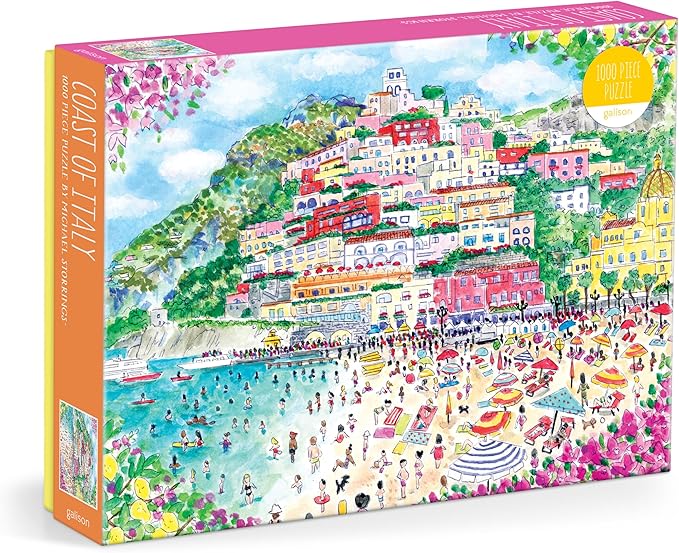 Galison Coast of Italy – 1000 Piece Michael Storrings Jigsaw Puzzle Featuring Beautiful Artwork of Positano Italy Summer Beach