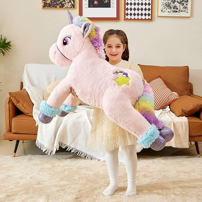 IKASA Giant Unicorn Stuffed Animal Plush Toy,Big Large Jumbo Soft Toys,43" Huge Size Cute Fluffy Plushy Fat Oversized Plushie,Gifts for Kids Girls Boys (43 inches, Pink)