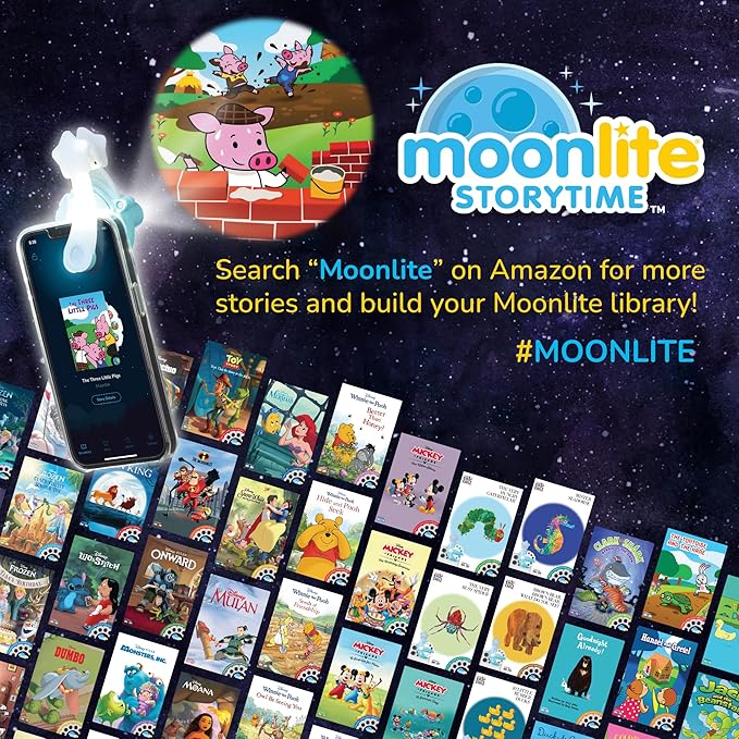 Moonlite Storytime Projector, Magical Bedtime Kids Book Projector for Immersive Reading Experience, Smartphone Compatible Storybook Projector, Interactive Learning Fun for Kids