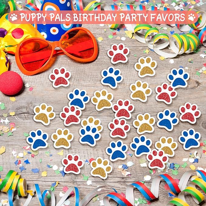 36 Pcs Paw Cupcake Toppers Glitter Dog Paw Cake Decorations 3 Colors Glitter Puppy Cupcake Toppers for Baby Shower Boys Girls Birthday Party Cake Supplies (Red Yellow and Blue)