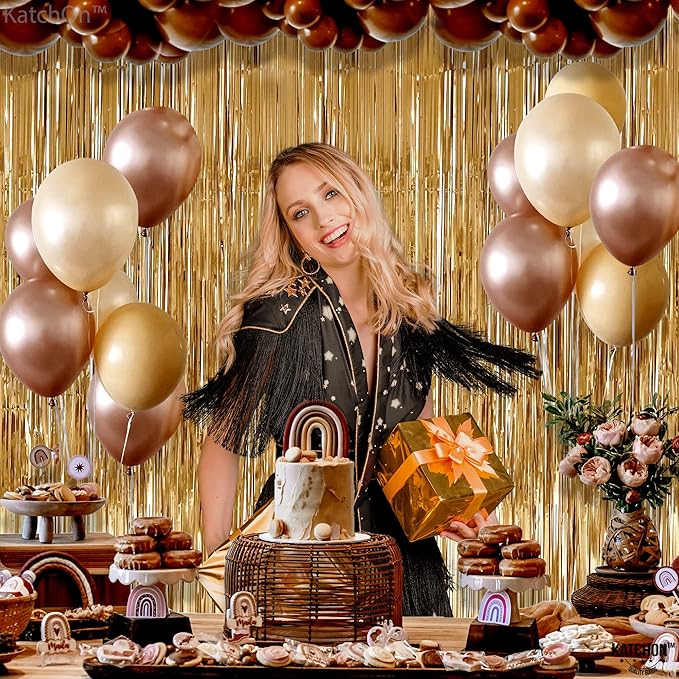 Katchon, Champagne Gold Backdrop Curtain - Pack of 2 | Gold Streamers for Ramadan Decorations for Home, Bridal Shower, Bachelorette Party Decor | Shimmer Curtains for Eid Mubarak Decorations