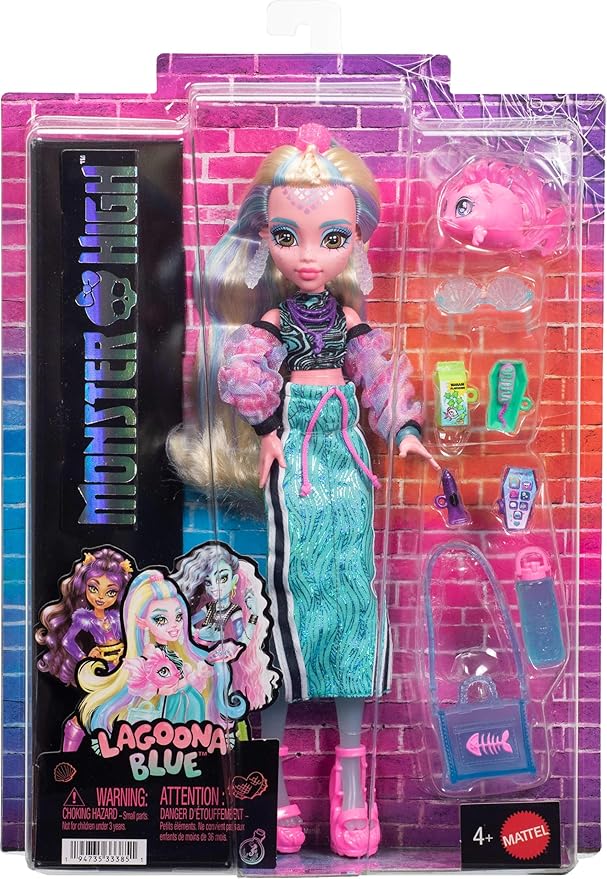 Monster High Doll, Lagoona Blue in Crop Top and Sporty Maxi Skirt with Pet Fish Neptuna and 7 Accessories Like Shell Sunglasses, Snack and Purse