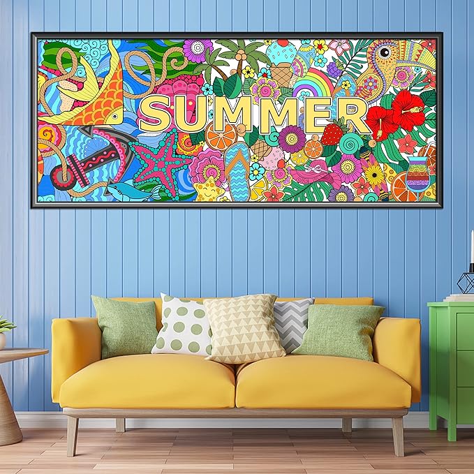 Dvbonike Jumbo Mandala Coloring Poster Giant Summer Color-in Paper Poster DIY Drawing Blank Doodle Art Banner 55.1 x 23.6 inch Tablecloth Wall Decoration, Home School Activity Party Supplies for Kids