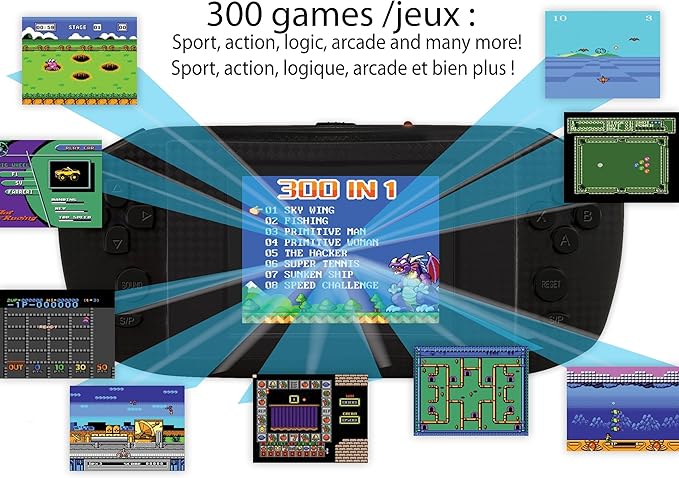 LEXiBOOK JL3000 Power Cyber Arcade Portable Game Console, 300 Games, 2.8" LCD Color Screen, Black