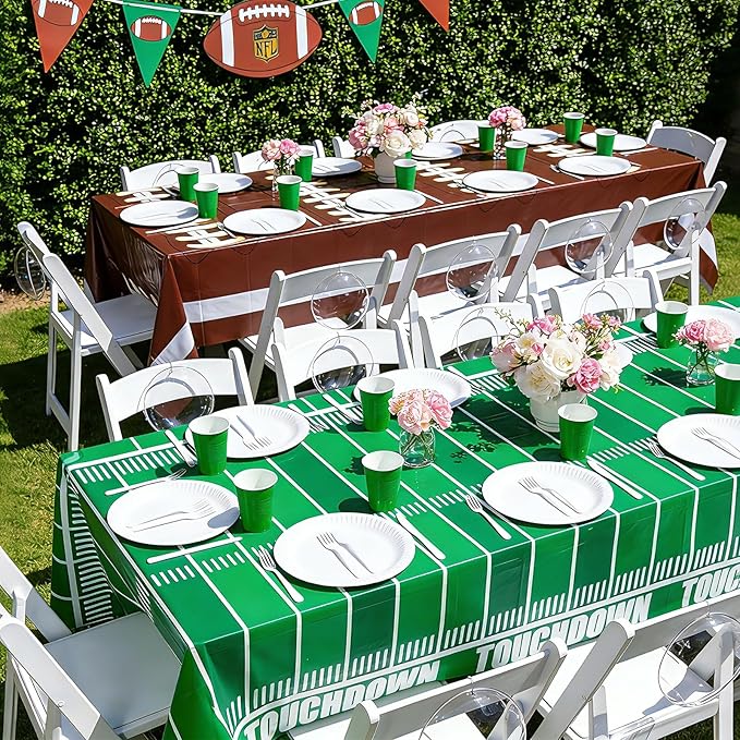 Accevo Football Party Decorations Disposable Tablecloth Plastic Touchdown Table Cover, Game Day Theme Table Cloth, Perfect for Football Birthday Party Supplies 54 X 108Inch, 2 Pack