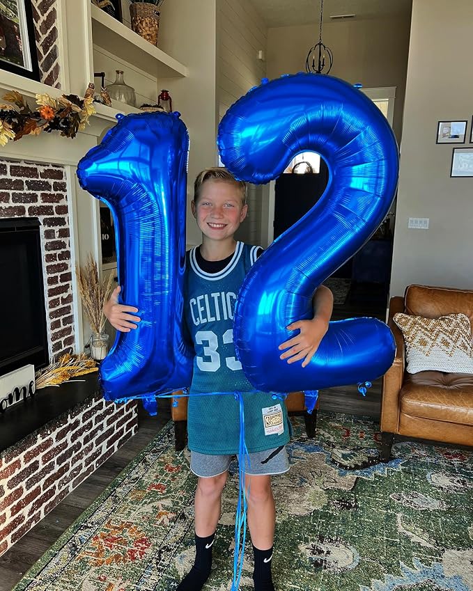 Navy Blue Number 12 Balloon 40 inch, 12 Number Balloons, 12th Navy Blue Birthday Decorations, 12 Year Old Girls Boys Blue Party Supplies