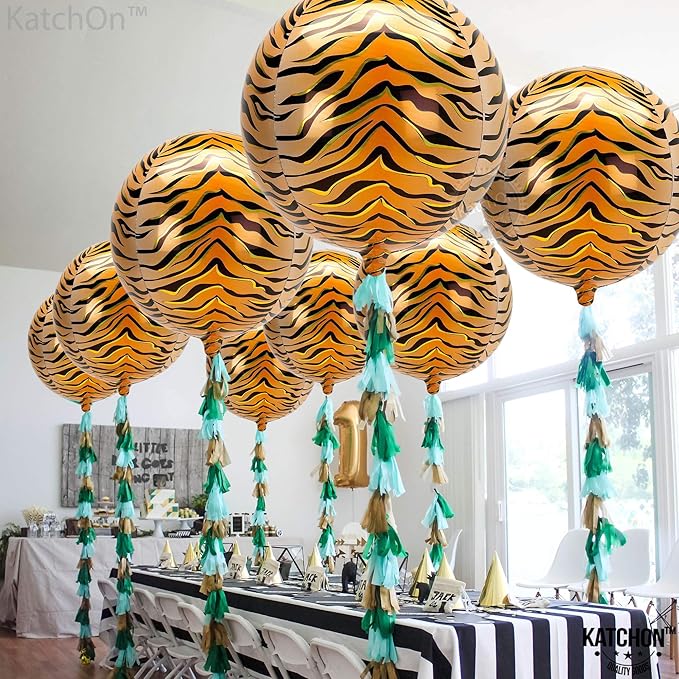KatchOn, Big Tiger Balloons for Birthday Party - 22 Inch, Pack of 6 |Tiger Stripe Balloons,Tiger Print Balloon | Tiger Birthday Decorations for Jungle Party Decorations, Safari Party Decor