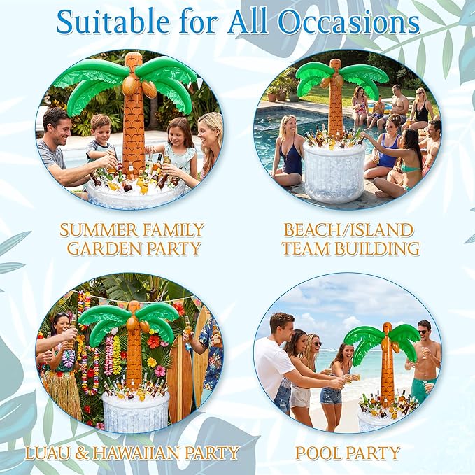63'' Inflatable Palm Tree Cooler, Inflatable Cooler for Tropical Luau Party Decoration, Pool Party Decorations
