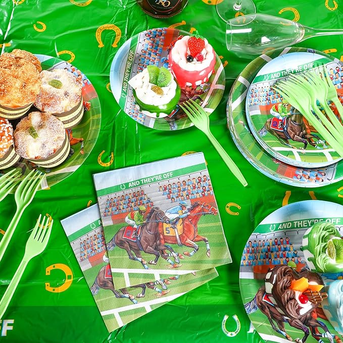 Roshtia 192 Pcs Derby Party Supplies for Horse Racing Party Decorations Derby Day Party Tableware Set Horse Theme Birthday Party Paper Plates Napkins Fork for 48 Guests (Classic)