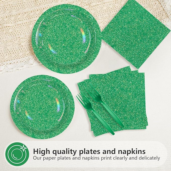 96 Pcs St. Patrick’s Day Party Supplies 350 GSM Spring Iridescent Green Rainbow Plates and Napkins Tableware Sets for St. Patrick's Day Festival Birthday Party Decorations Favors Serves 24