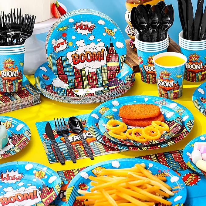 Zhehao 210 Pcs Christmas Hero Party Supplies Serves 30, Hero Themed Paper Plates Napkins Cups and Tableware Sets for Birthday Baby Shower Party Supplies Decor(Blue)