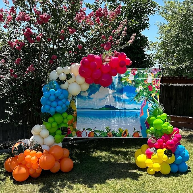 Paready Tropical Balloons Set, 50 Pcs Hawaiian Party Balloons, 12 Inch Hot Pink Orange Teal Green Metallic Gold Latex Balloons Colorful Helium for Baby Shower Summer Party Pool Beach Party Decorations