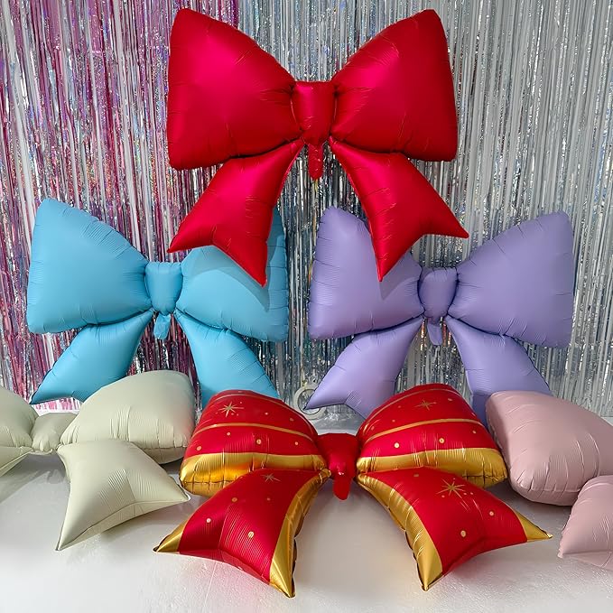 38 Inch Red Gold Foil Bow Balloon – Large Mylar Bowknot Balloon for Birthday, Wedding, Grand Opening, Valentine’s Day, Christmas Party Decorations – Oversized Elegant Metallic Decor