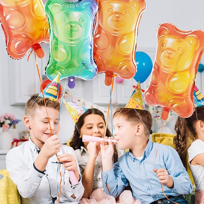 Cheerland Candy Balloons Candyland Party Decorations Gummy Foil Metallic Mylar Balloon Gummy Candy Land Themed Bear Balloons Colorful Dessert Station Rainbow Sweets Bar Party Supplies Pack of 8