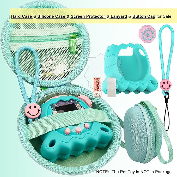 JCHPINE Hard Case and Silicone Cover for Tamagotchi Paradise Electronic Pet, Protective Cases for Tamagotchi Paradise with Screen Protector and Lanyard (Jade Forest)