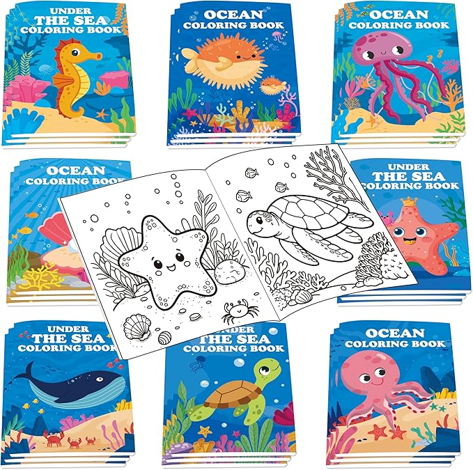 Lyosehy 24PCS Under The Sea Mini Coloring Books Under The Sea Theme Party Favors Ocean Creatures Coloring Books in Bulk for Kids Under The Sea Theme Birthday Party Drawing Book Craft Supplies