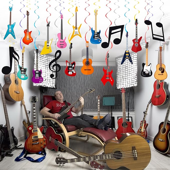 20PCS Guitar Party Hanging Swirls Decorations for Guitar Theme Birthday Party Hanging Booth Props Musical Instrument Hanging Swirls for Music Note Baby Shower Supplies