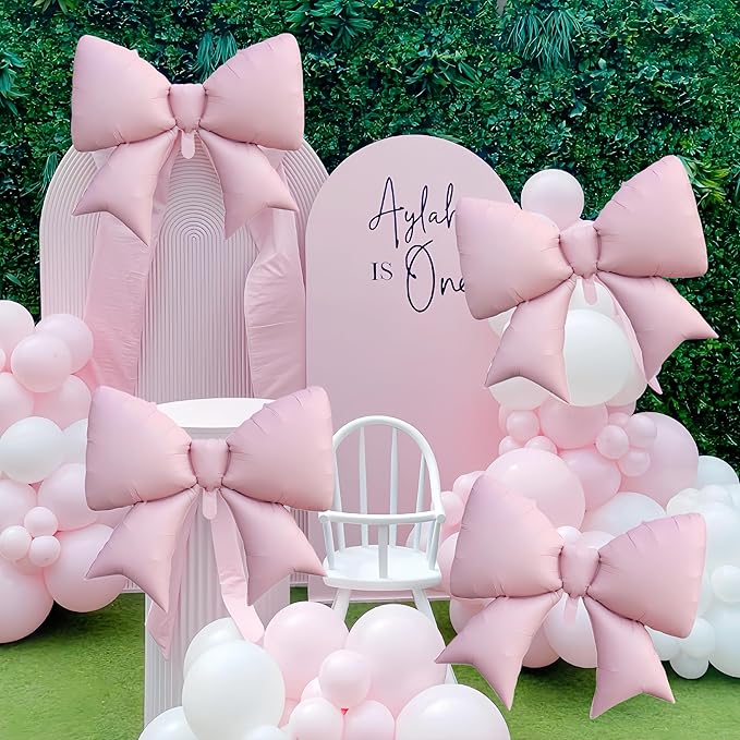 4Pcs Giant Pink Bow Balloons 38Inch/coquette Birthday Party Supplies/Pink Bachelorette Bridal Engagement Wedding Anniversary Supplies for Women/Valentine's Day Decor