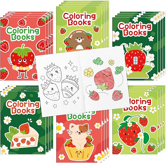 Strawberry Coloring Books for Kids - 24Pcs Bulk Strawberry Mini Coloring Booklet Fruit Theme DIY Art Drawing Book for Toddlers Summer Holiday Party Goodie Bags Stuffers School Classroom Favors