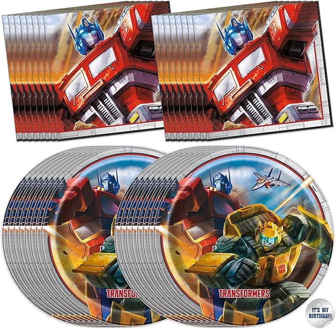 Transformers Plates and Napkins for 16 | Officially Licensed Transformers Birthday Decorations for Party