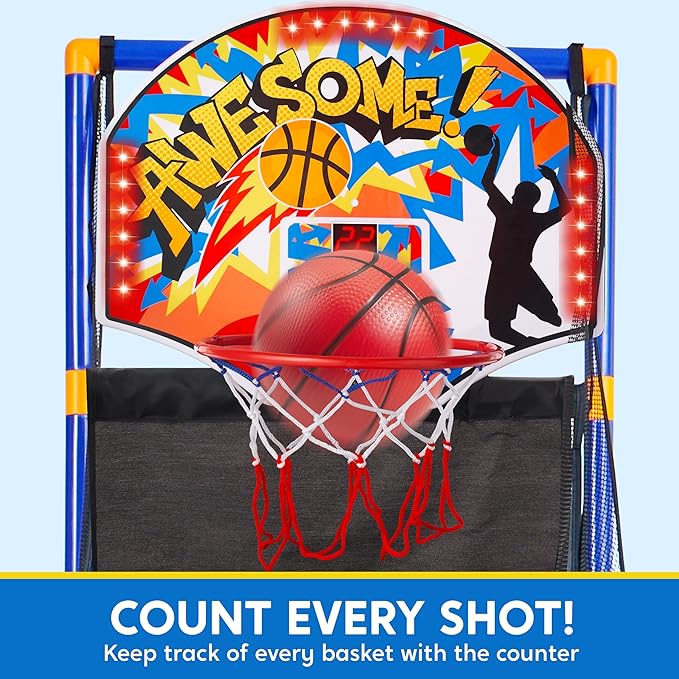 JOYIN Sports Toy LED Lightscore Arcade Basketball Game Set for Kids Ages 3–12– Includes Electronic Scoreboard, Cheer Sound Effects, 4 Balls & Hoop | Indoor/Outdoor for Kids | Easy to Assemble