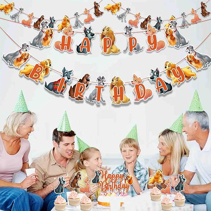 "Lady and the Trmp Theme Birthday Party Supplies – Cute Cartoon Dog Theme Decorations – Perfect for Birthday Parties, Baby Showers, Family Celebrations, Movie Nights, and Inspired Party Events"