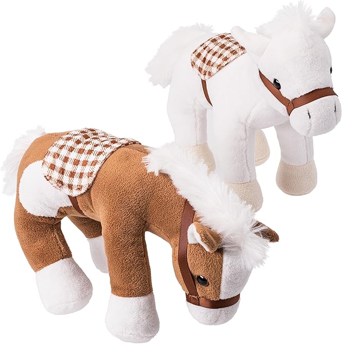 PREXTEX Bulk Jumbo 10'' Tall Plush Horses Stuffed Animal Horses Toys - 4 Pack | Party Favor Gifts and Supplies | Classroom Decoration | Cute Stuff Toy Baby, Kids, Toddler, Girls, and Boys Ages 6-12