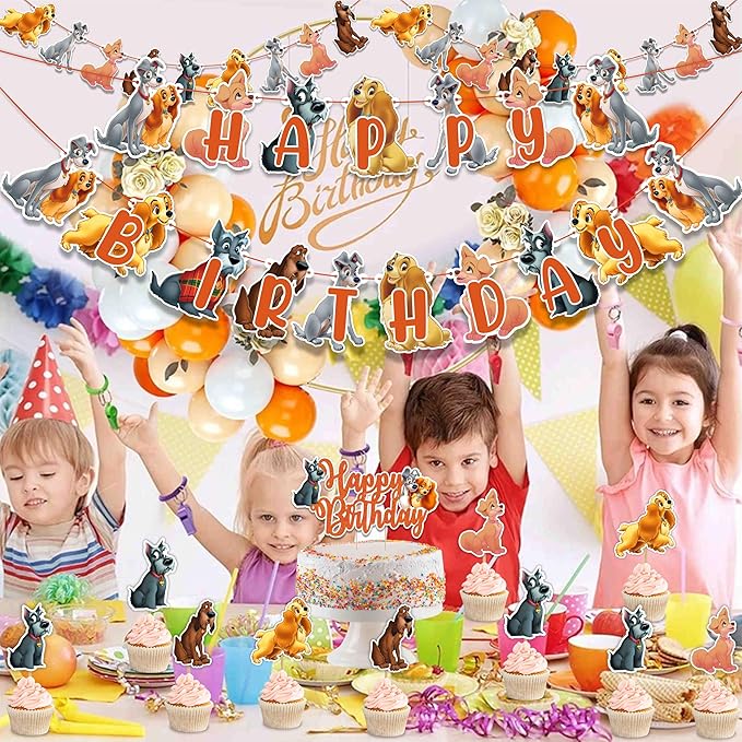 "Lady and the Trmp Theme Birthday Party Supplies – Cute Cartoon Dog Theme Decorations – Perfect for Birthday Parties, Baby Showers, Family Celebrations, Movie Nights, and Inspired Party Events"