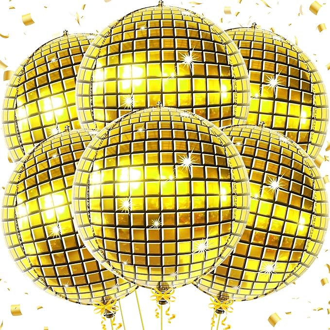 KatchOn, Huge Gold Disco Ball Balloons - 22 Inch Pack of 6 | 4D Disco Balloon for Golden Birthday Party Decorations, Gold Party Decorations | Disco Ball Decoration, Graduation Decorations 2026