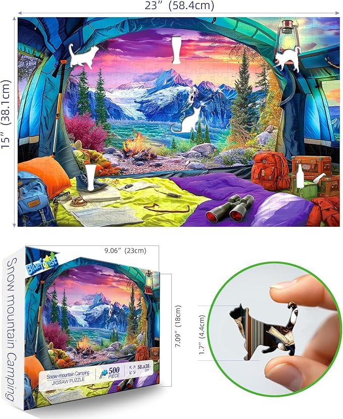 Spring Camping Site 500 Piece Puzzle for Adults, Fun Puzzles for Adults 500 Pieces with HD Print & Poster, 23 * 15 Inch Dust Free, for Gifts Halloween Christmas Family Games Lovers