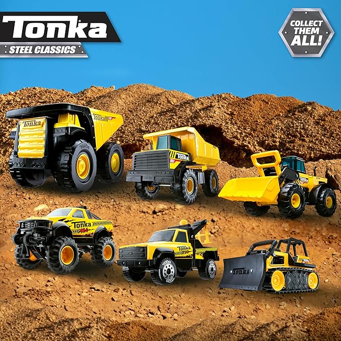 Tonka Steel Classics - Steam Roller - Made with Steel, Yellow Toy Truck, Boys and Girls, Toddlers Ages 3+, Big Construction Truck, Birthday Gift, Holiday, Ages 4+