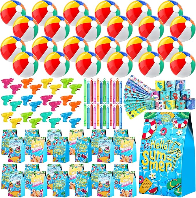 Pool Party Favors and Beach Party Favors - 120 PCS Party Bag Stuffers for Kids Including Beach Balls, Kids Sunglasses Bulk, Bubble Wands, and More for Beach Pool Party Favors, Birthday Party Supplies