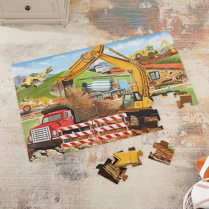 Melissa & Doug Building Site Floor Puzzle, 48 pc Jumbo Jigsaw Puzzle, Educational Screen Free Activity for Toddler, Preschoolers and Kids Ages 3+ (2 x 3 Feet) - FSC Certified