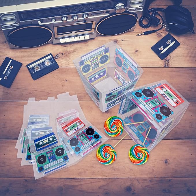 YAROMO Tape Radio Bucket Centerpiece, 6 PCS 80s Party Supplies, 90s Theme Birthday Party DecorationTape Radio Table Decor, Retro Hip Hop Disco Pop Music Party
