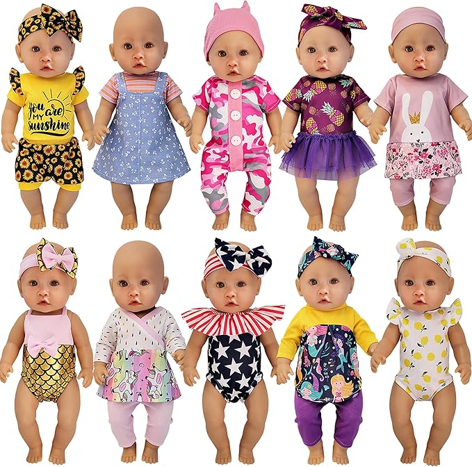 10 Sets 14-16 Inch Baby Doll Clothes Dress Outfits Headbands Accessories fits New Born 15 inch Baby Doll