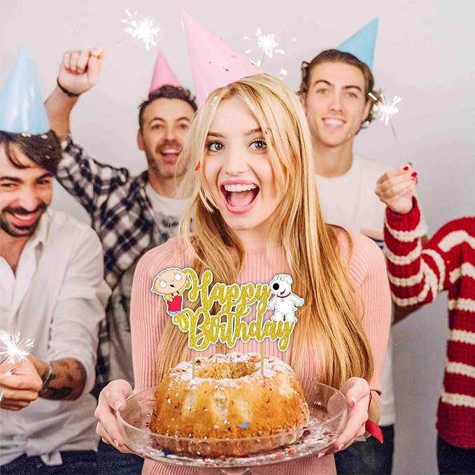 Stewe Grifin Happy Birthday Cake Topper – Cartoon Comedy Theme Cake Decoration for Birthday Celebration, Character Style Dessert Topper for Party Cakes, Table Display Styling, Photo Setup.
