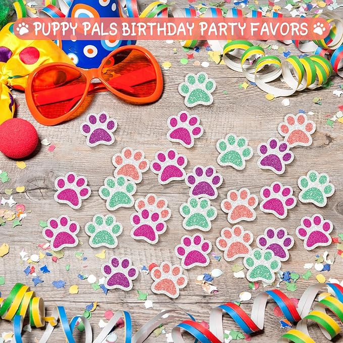 36 Pcs Paw Cupcake Toppers Glitter Dog Paw Cake Decorations 4 Colors Glitter Puppy Cupcake Toppers for Baby Shower Boys Girls Birthday Party Cake Supplies