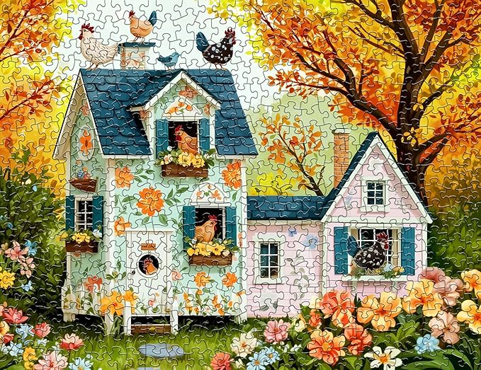 Springbok Hen House Hideaway 500 Piece Jigsaw Puzzle for Adults - Floral Chicken Coop - Unique Cut Pieces - Made in USA