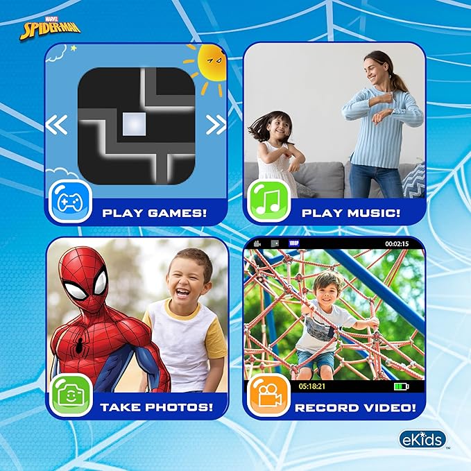 ekids Spiderman Kids Camera with SD Card, Digital Camera for Kids with Video Recording, Built-in Digital Stickers (Spiderman)