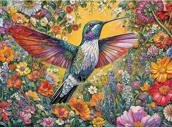 Jigsaw Puzzles for Adults 1000 Pieces, Interlock Perfectly Letter on Back No Dust, Home Decor Birthday Party Gift Toy for Men Women Elders Seniors, 1:1 Poster - Radiant Hummingbird