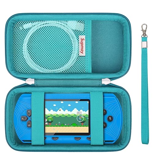 Supmay Carrying Case for GAMPLAE Handheld Game for Kids, 258 Retro Video Games Portable Gaming Player Storage Holder Travel Bag with Mesh Pocket for 3 Game Cards, Earphone,USB Cable, Green