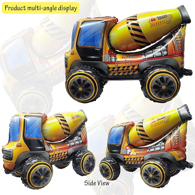 Self Standing 4D Construction Balloon Large Mixer Truck Armed Forces Digger Engineering Vehicle Balloon For Boys Construction Birthday Theme Party Decoration Supplies