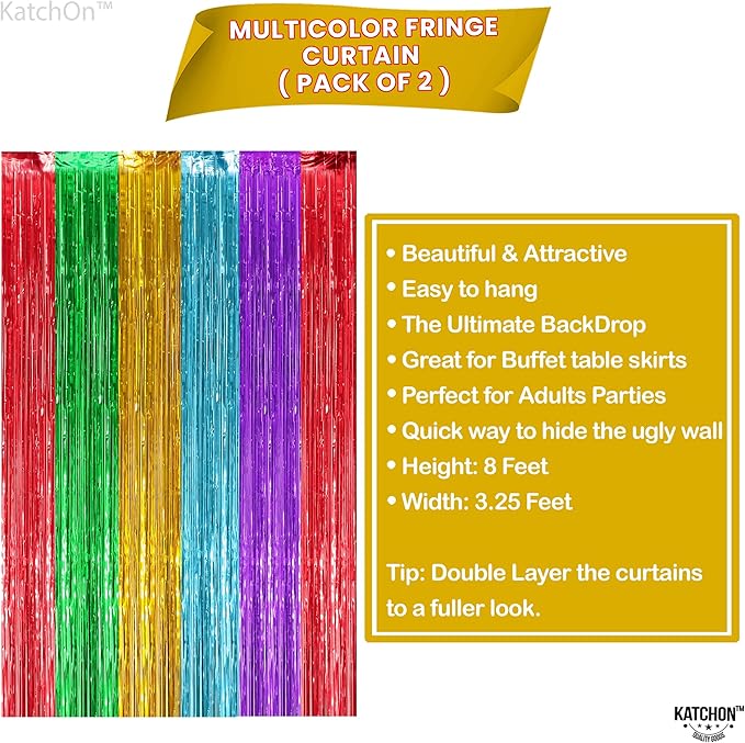KatchOn, XtraLarge Rainbow Streamers - 3.2 x 8. Ft, 2 Pcs | Multicolor Fringe Curtain for Fiesta Party, Hawaiian, Luau, Unicorn Birthday Decorations | Rainbow Backdrop for Back to School Decorations