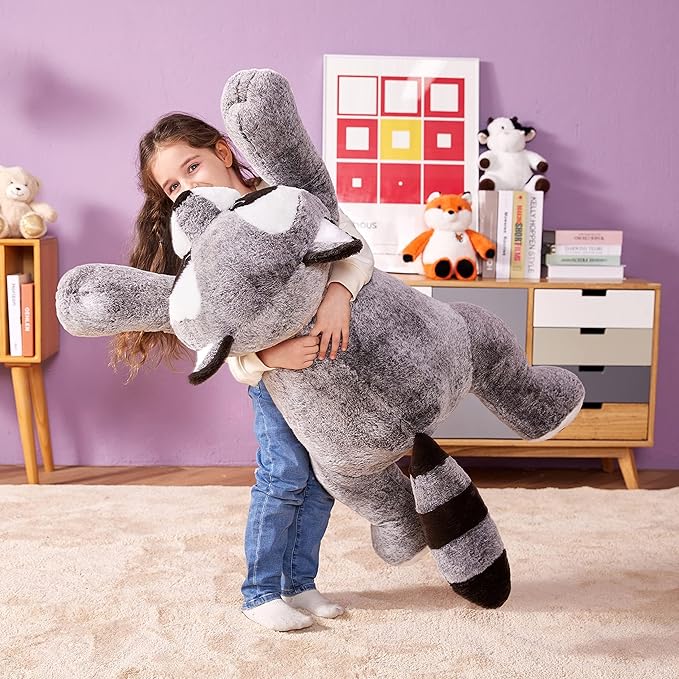 IKASA Giant Raccoon Stuffed Animal Plush Toy,Large Racoon 30" Cute Jumbo Soft Toys,Huge Big Size Plushy Fluffy Fat Oversized Plushie,Gifts for Kids