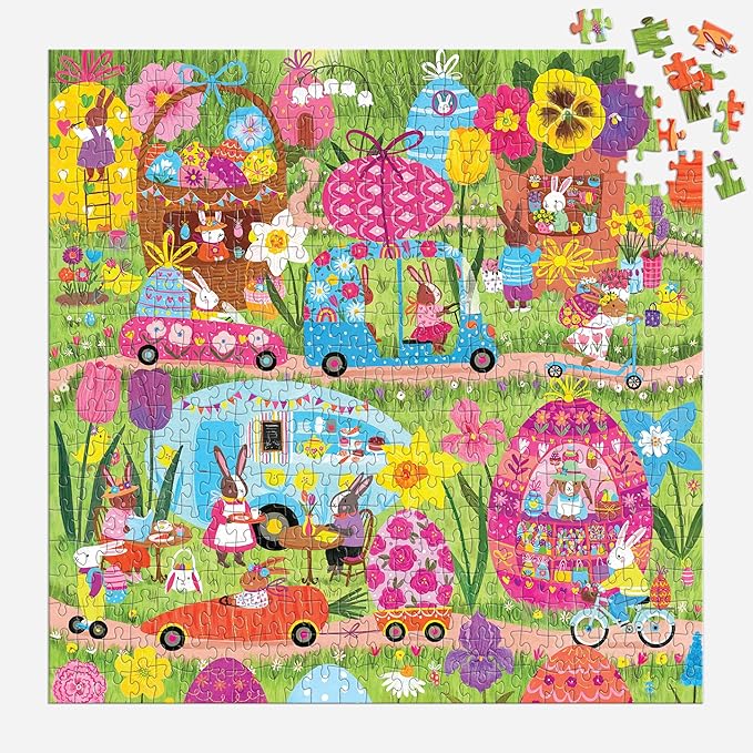 Mudpuppy Hoppin Around – 500 Piece Family Jigsaw Puzzle with Colorful and Fun Illustrations of Adorable Bunnies for Children Ages 8 and Up