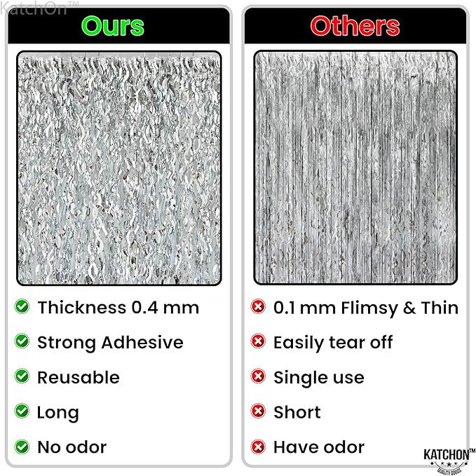 KatchOn, XtraLarge Wavy Silver Backdrop Curtain - Pack of 2 | Silver Streamers Backdrop for Disco Party Decorations | Fringe Curtains for New Years Decorations 2026 | Birthday, Engagement Decoration